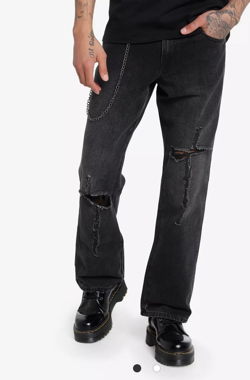 Hot Topic Black Destructed Cross Denim Pants 
Men's 32x32 Carpenter Fit Baggy